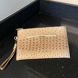 Faux Beige Leather Ostrich Pattern Wallet Clutch